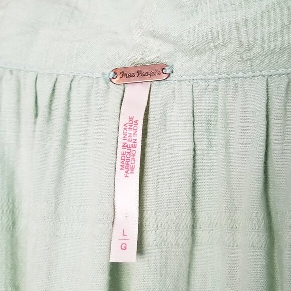 Free People Elora Pleated Ruffle Mini Dress L WindownpaneMermaid Tail Green $148 - Picture 9 of 14